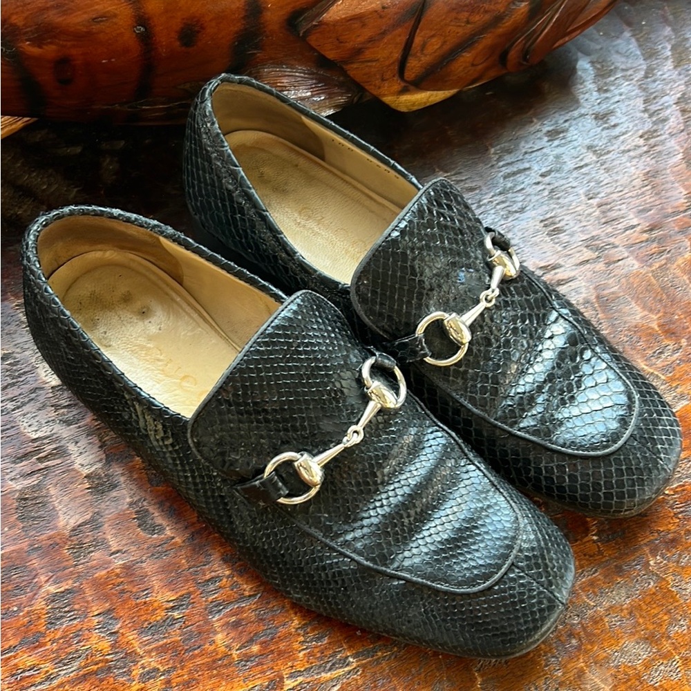 Gucci Black Python Snakeskin Silver Horse Bit Buc… - image 8